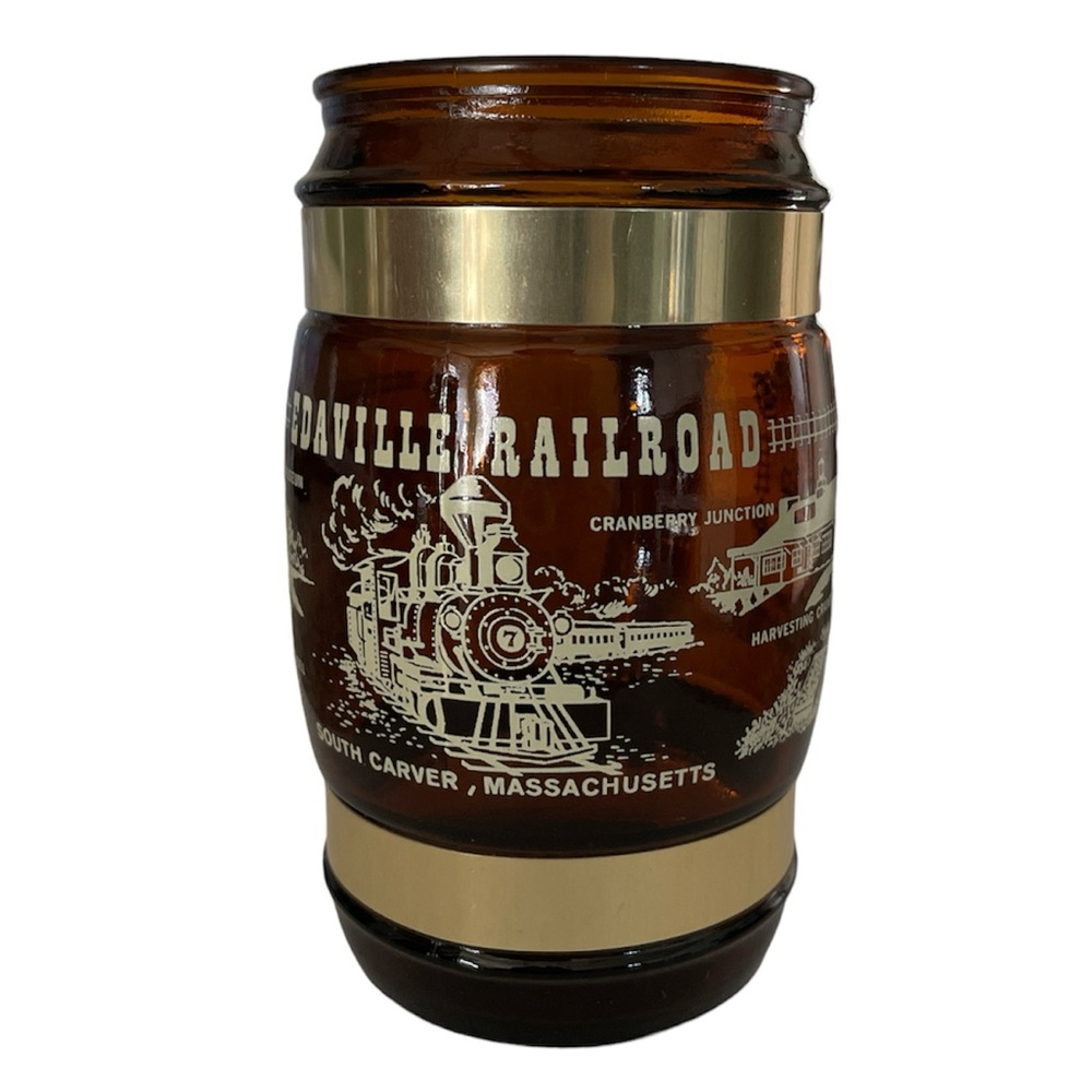Vintage Edaville Railroad Amber Glass Mug South Carver MA Souvenir Stein